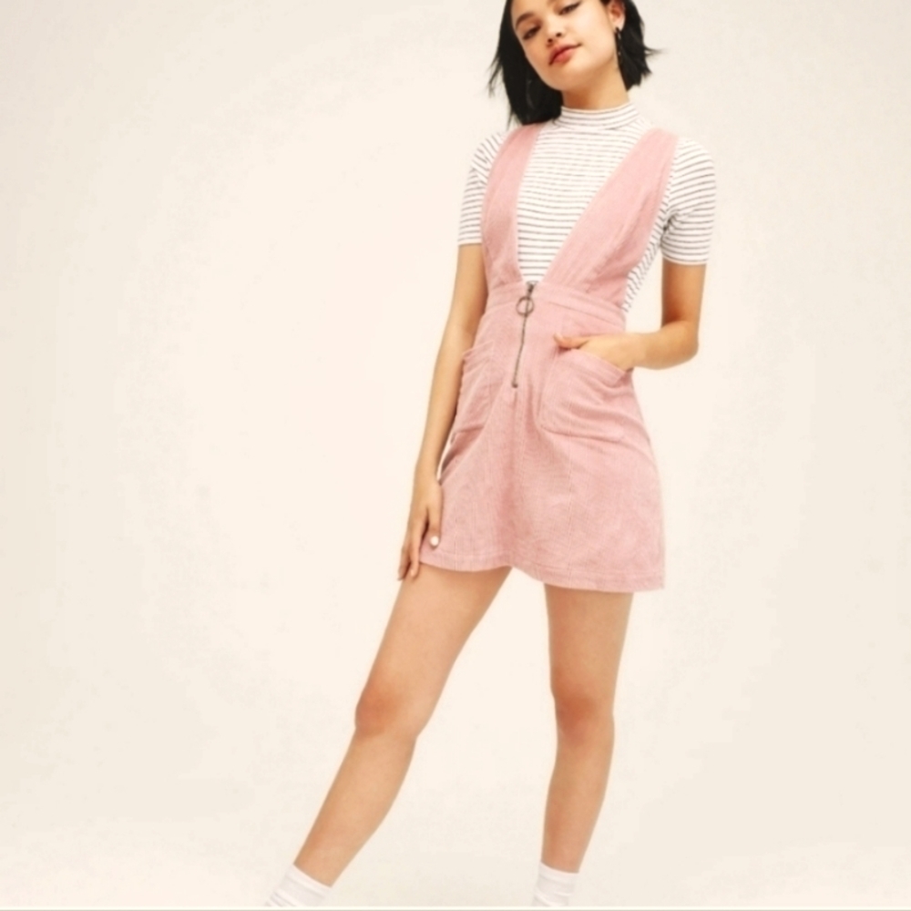 WILD FABLE Sleeveless V-neck Zip Front Corduroy Mini Dress Pink Women's XS